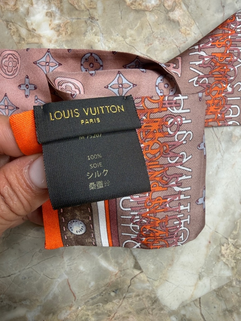 Louis Vuitton Pink & Orange Monogram Silk Bandeau Scarf - Picture 3 of 3